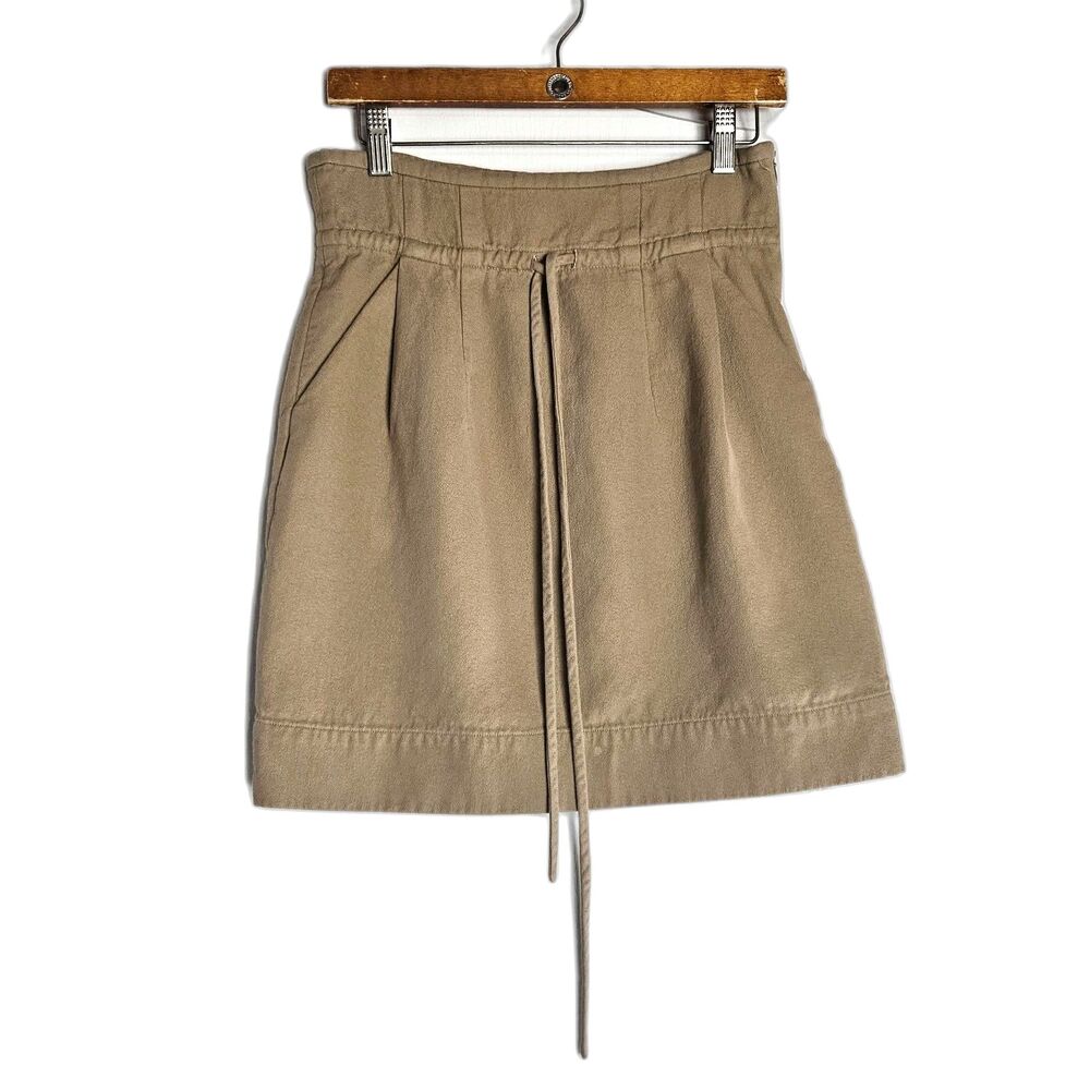 I R O Galane Khaki Skirt Paperbag Waist Pockets Mini Legnth Sz 38 US Sz 6
